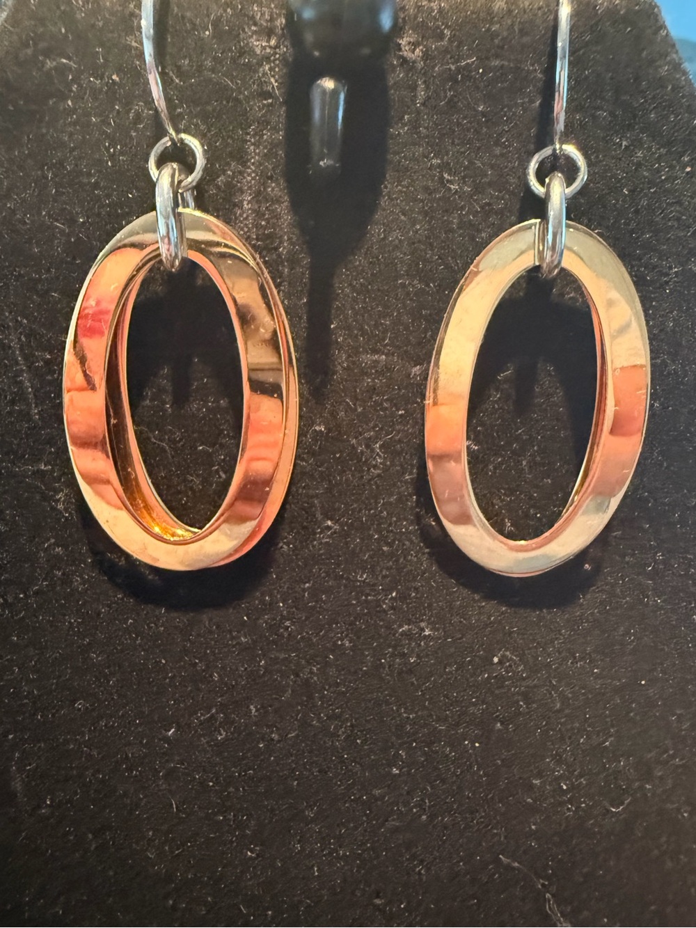 Gold Oval Drop Earrings -  two tone